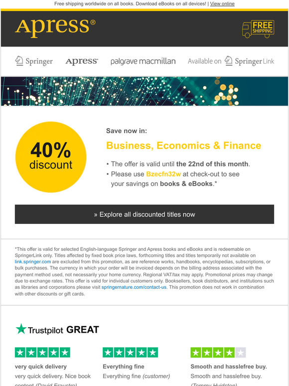 40% off books & eBooks + free shipping