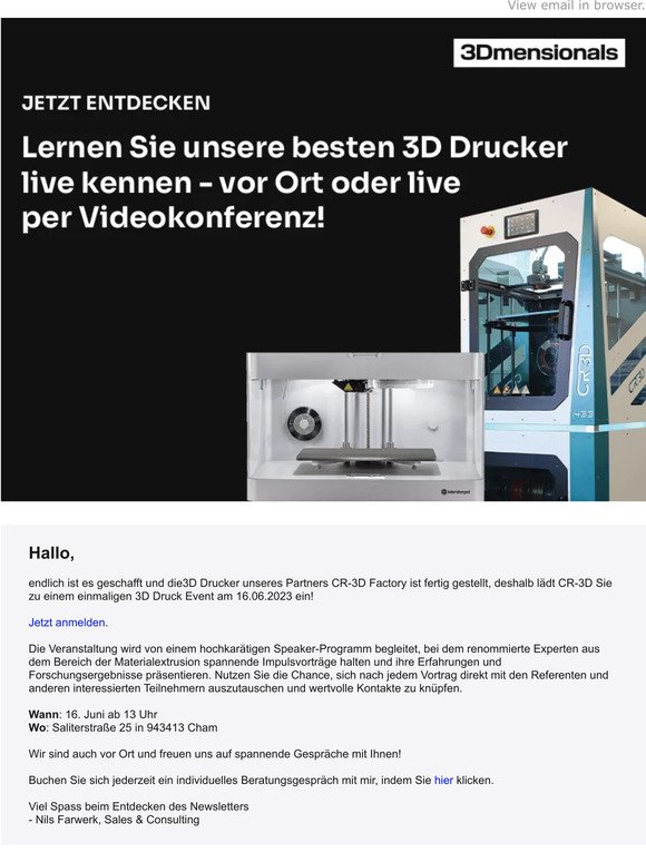 Lernen Sie unsere besten 3D Drucker live kennen - vor Ort oder live per Videokonferenz!