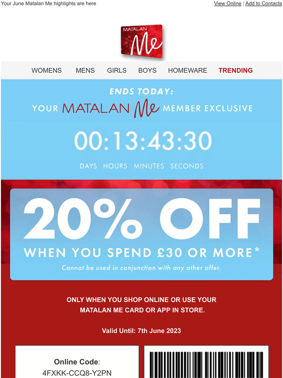 Matalan RUN, don't walk! 🏃‍♀️ Your 20 off is ending today! Milled