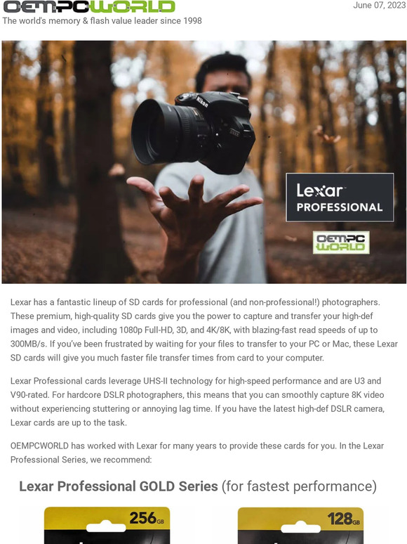 Lexar Professional SD cards for DSLR cameras