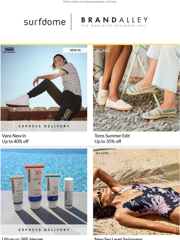 Vans, TOMS, Sea Level Swim, Crew Clothing, Superdry, Converse & Ultrasun