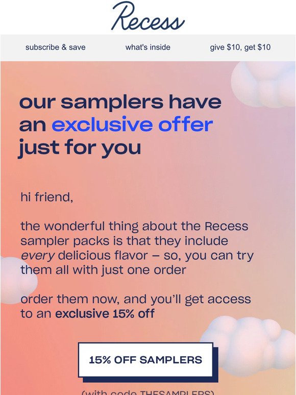 15% off Recess sampler packs