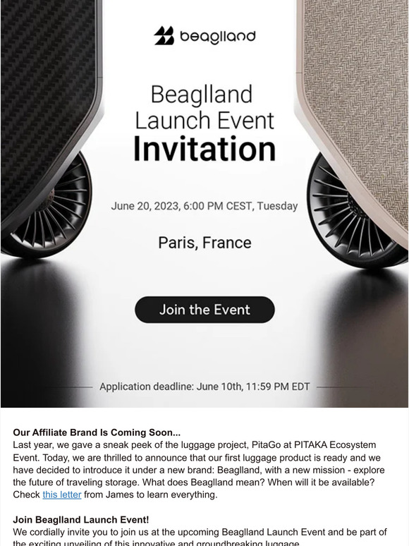 You're invited! Join the launch event for our affiliate brand, Beaglland!