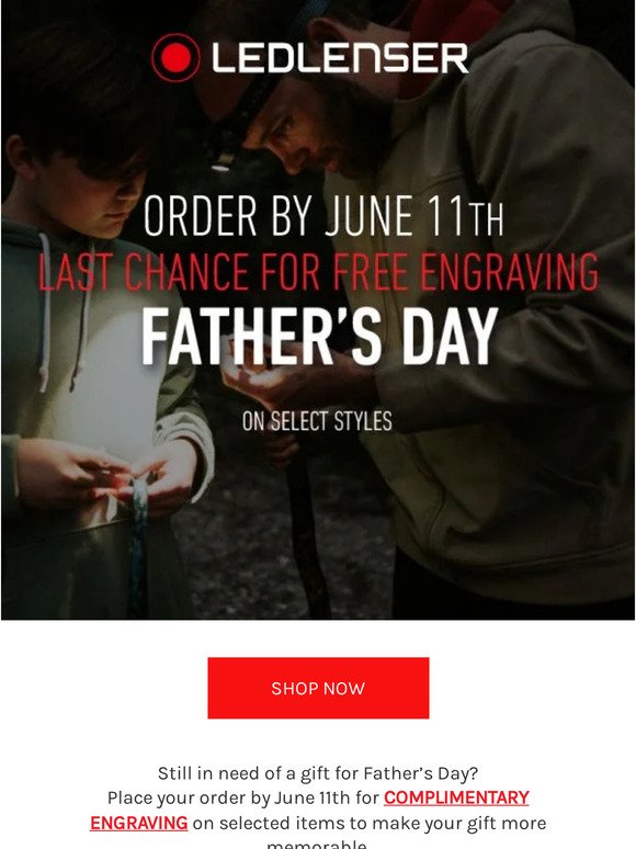 Order engraved items by 6/11 to ship in time for Father's Day