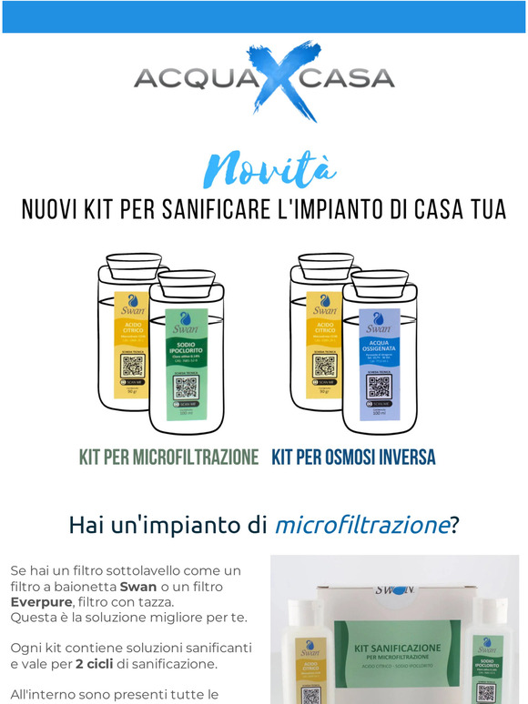 Novità! Nuovi kit di sanificazione per tutti i tipi di filtrazione