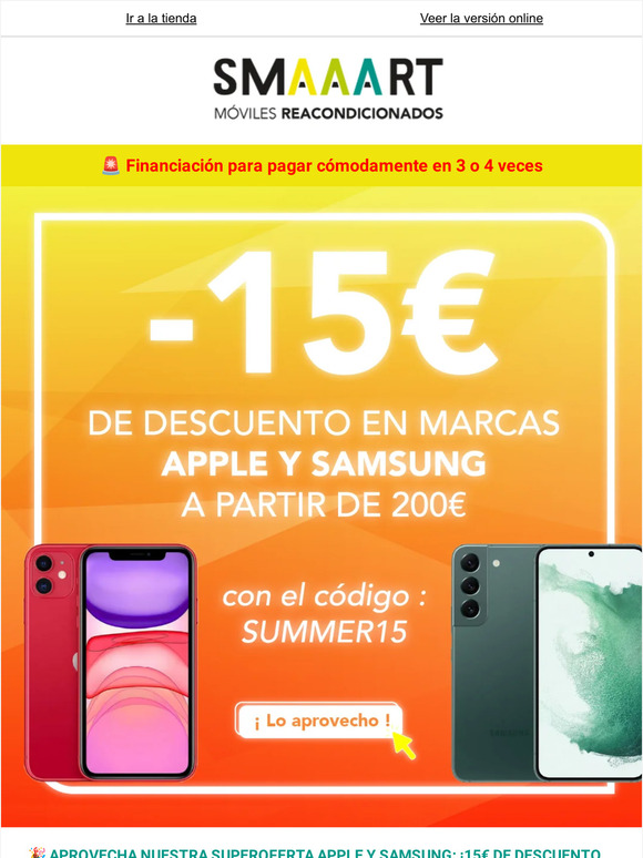 🚨¡Aproveche los productos APPLE o SAMSUNG : -15€ desde 200€ de compra!