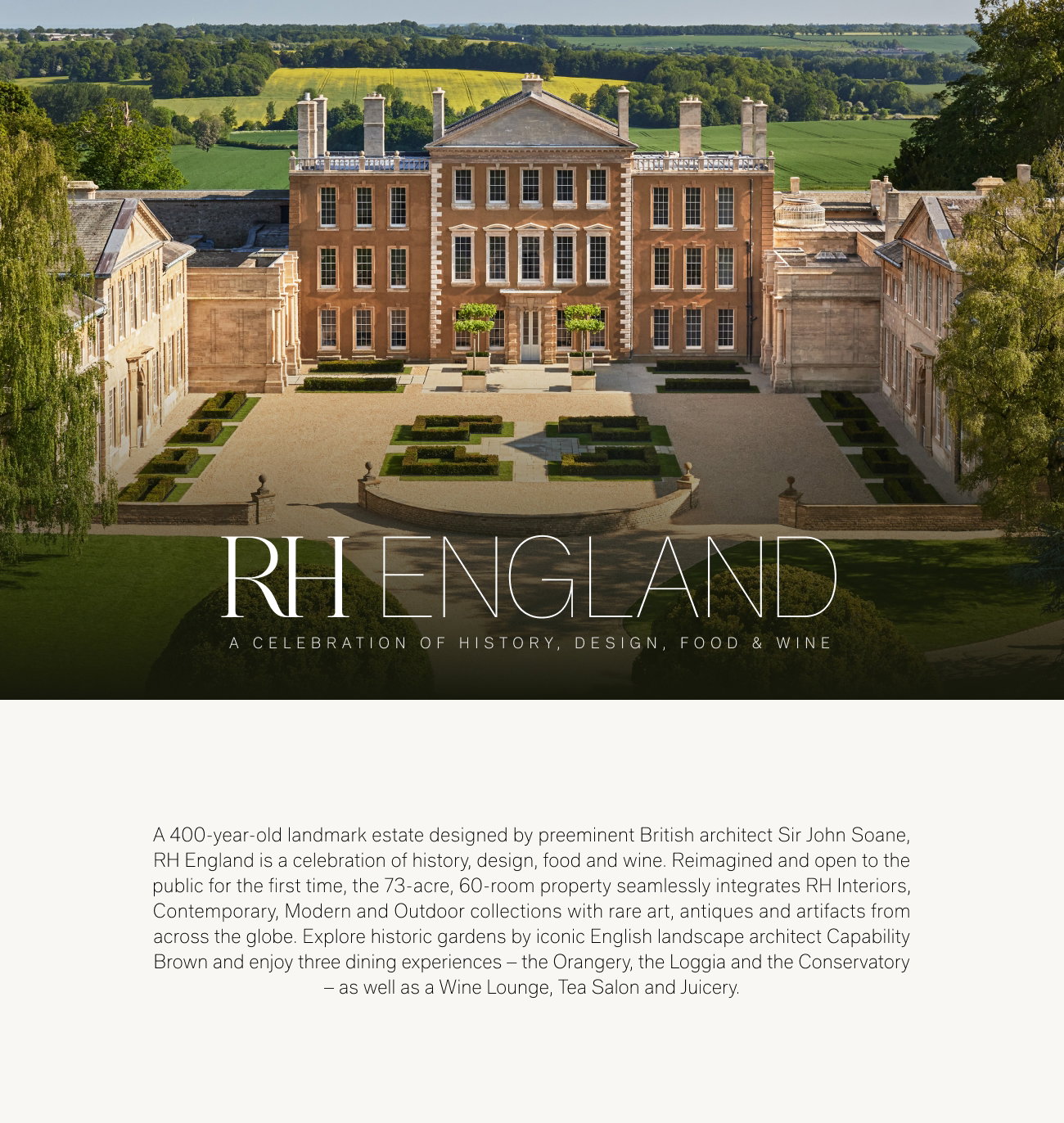 RH England. A Celebration of History, Design, Food & Wine.