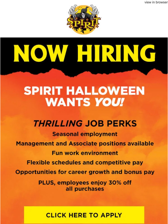 Spirit Halloween: 🙌 NOW HIRING: Spirit Halloween! | Milled
