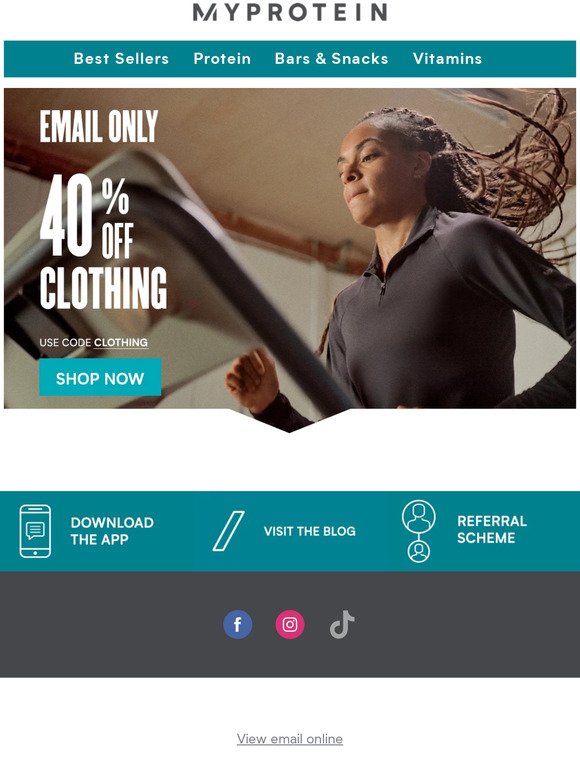 Email only, 40% Off Clothing.
