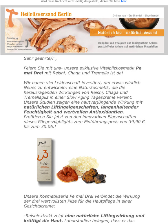 , 🍄 Pe mal Drei- unsere  Vitalpilzkosmetik ist da- jetzt ab 100 € Bestellwert Gratispackung sichern!