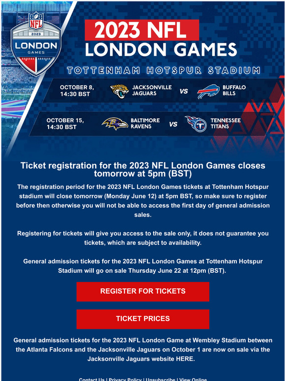 General admission tickets for Bills London game go on sale June 22