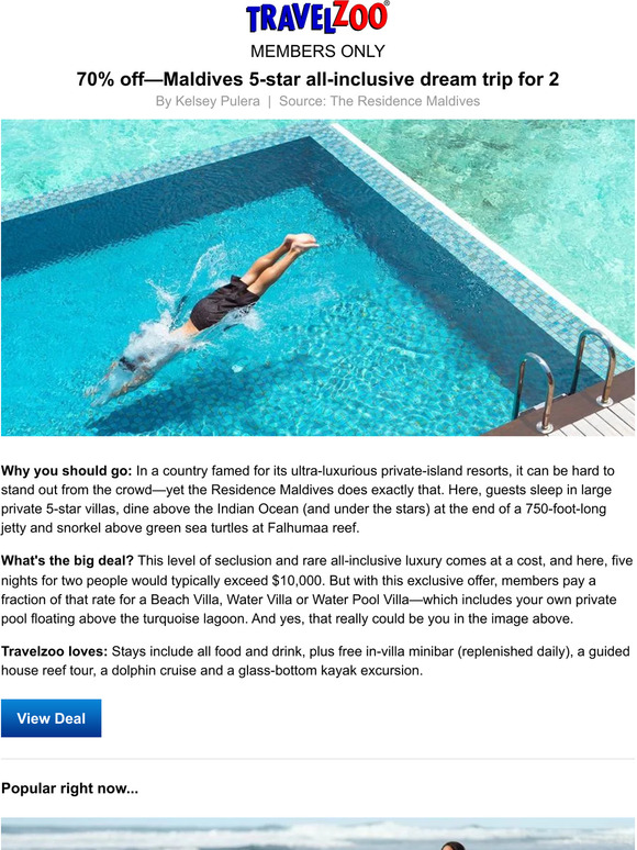 70% off—Maldives 5-star all-inclusive dream trip for 2
