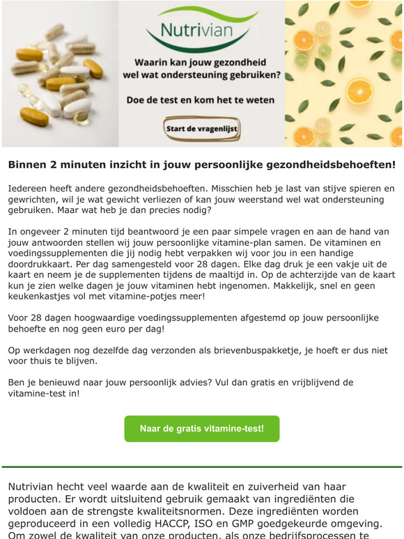 Doe de vitamine-test! Persoonlijk, gratis en vrijblijvend.