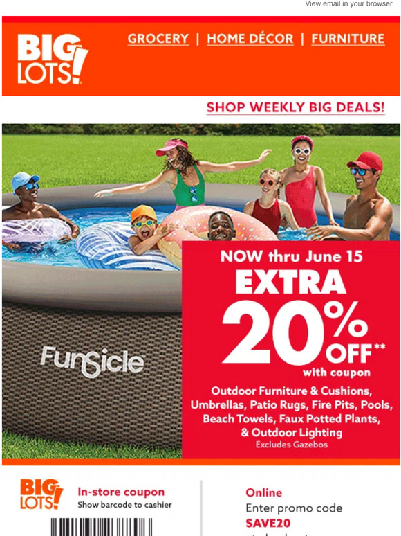 Big Lots EXTRA 20 OFF outdoor favorites coupon! 🚨 Milled