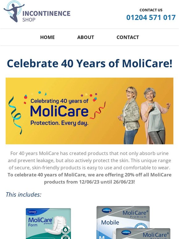 Celebrate 40 Years of MoliCare with 20% off!