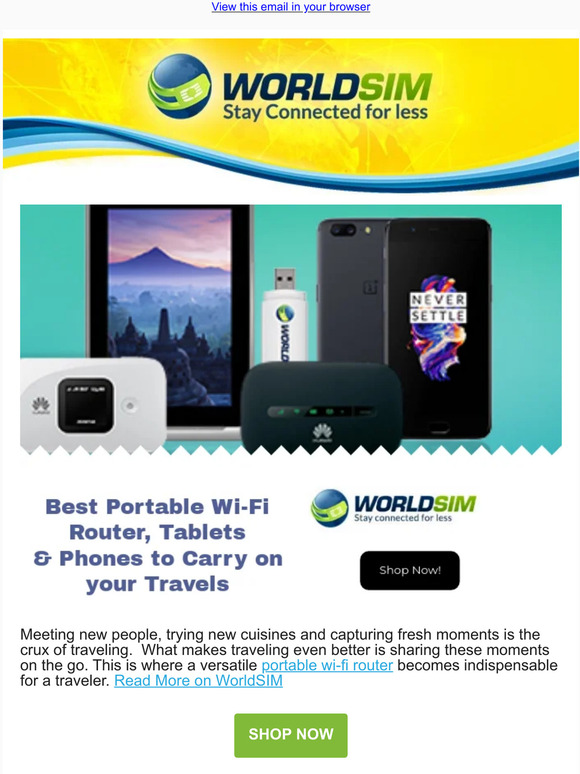 Shop all your Travel needs- Portable Wi-Fi Router, Tablets & Phones  at WorldSIM
