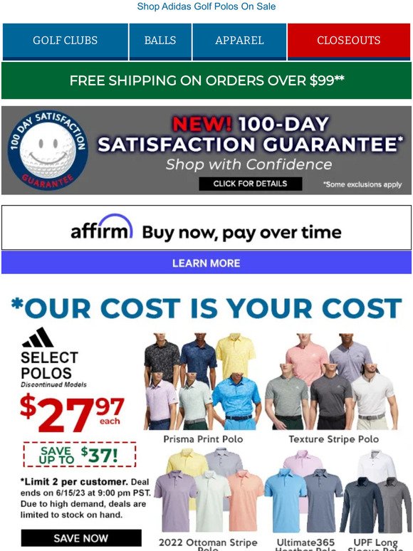 Save Up to $37 on Select Adidas Golf Polos, Just $27.97 each