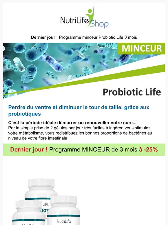 Dernier jour ! Probiotic life Lactobacillus gasseri offre spéciale -25%
