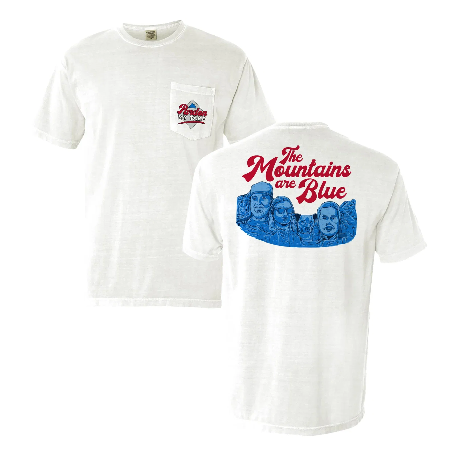 Image of The Mountains Are Blue Mt. Rushmore Pocket Tee