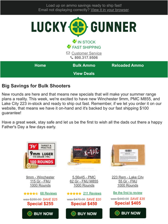 Lucky Gunner Score New Ammo Specials Today Milled