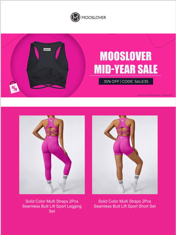 MOOSLOVER Solid Color Multi Straps 2Pcs Seamless Butt Lift Sport Legging Set