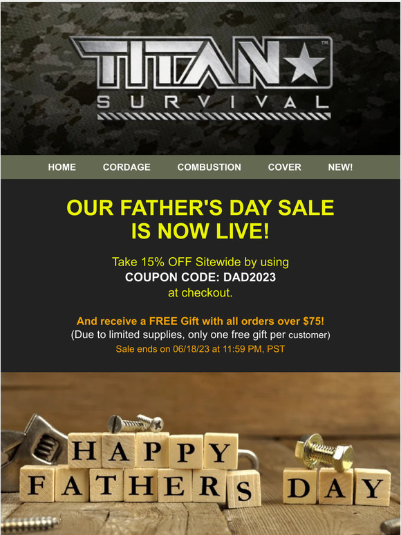 🔥 FATHER'S DAY SALE - Take 15% OFF Sitewide