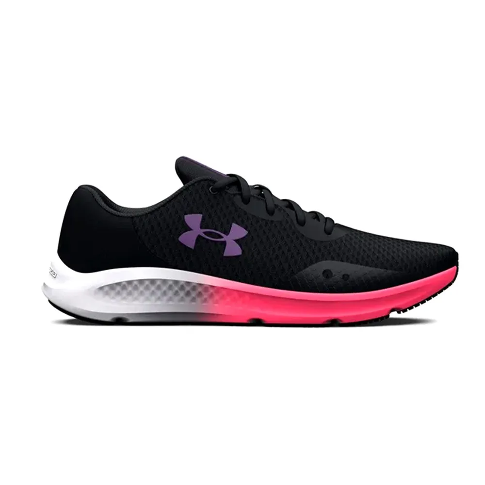 Under Armour UA CHARGED PURSUIT 3 - Zapatillas running mujer black/pink shock/retro purple