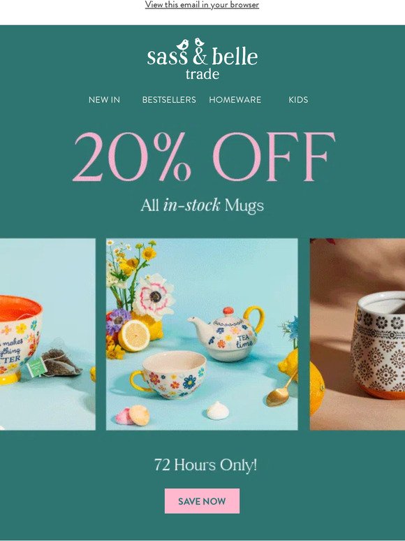 Flash Sale - 20% off Mugs & Teapots!