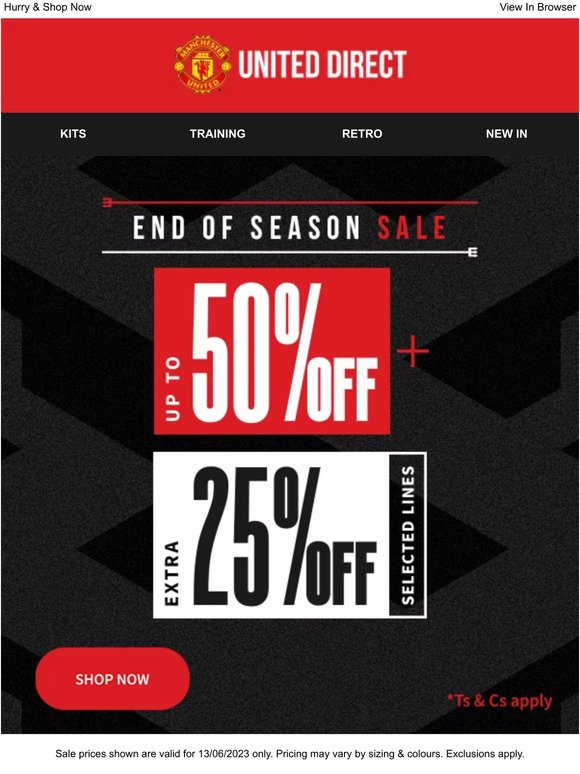 Extra 25% Off End Of Season Sale!
