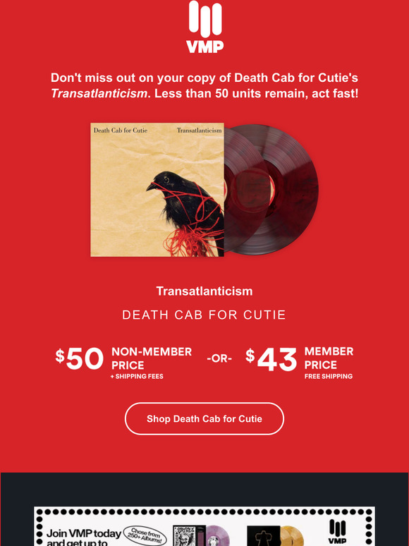 LOW STOCK ALERT for Death Cab for Cutie 'Transatlanticism' 🚨
