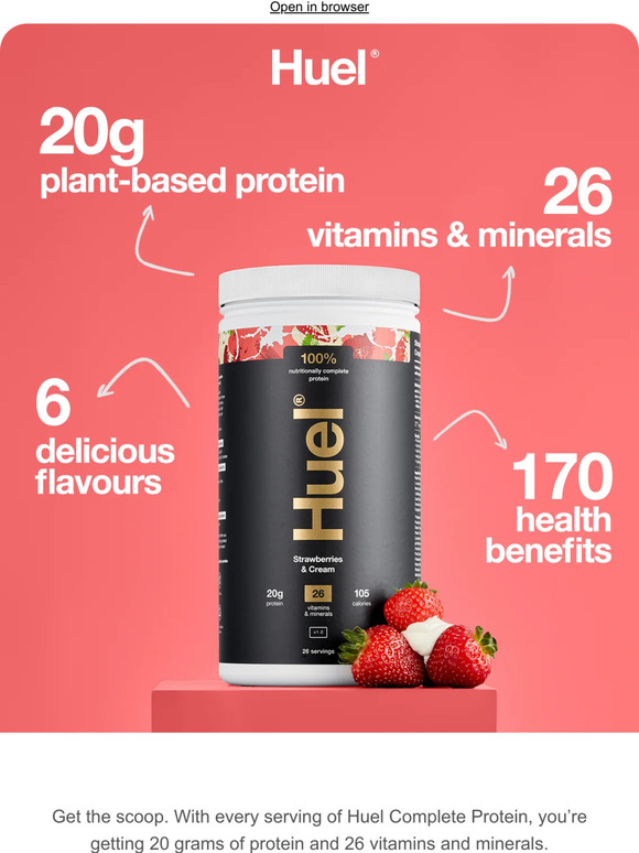 Huel on X: Introducing Huel Complete Protein v2.0 🙌 The latest update to  our nutritionally complete plant-based protein, with 20g of protein and all  26 essential vitamins and minerals 🌱  /