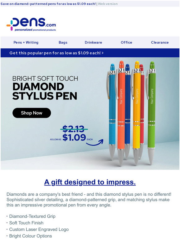 Promotional Bright Soft Touch Diamond Stylus Gel Pen