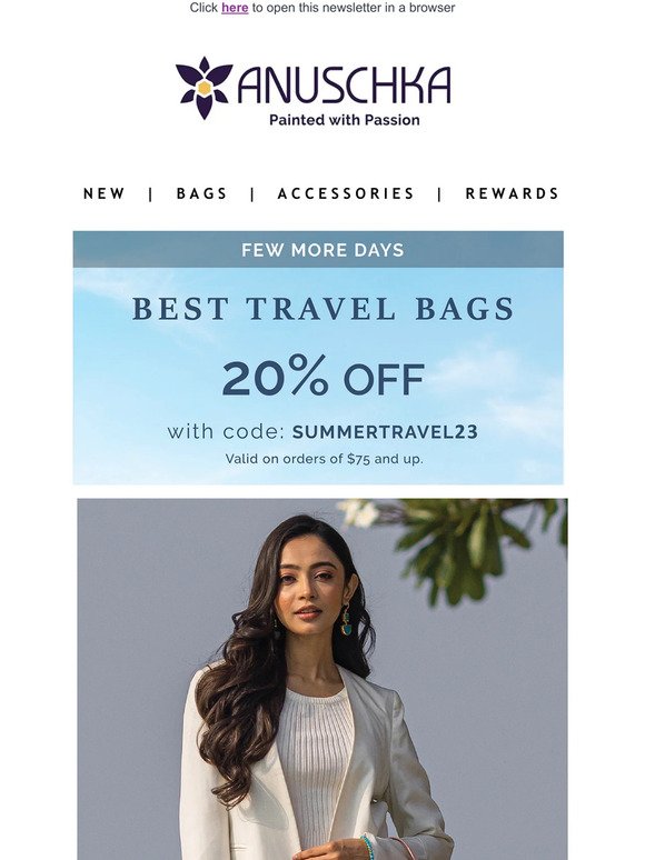 Last 2 Days I Save 20% on Travel Bags