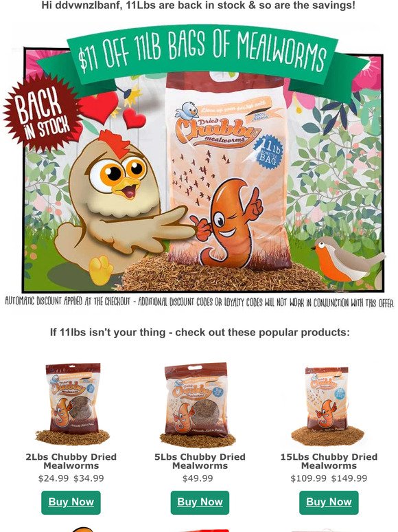 Save $11 OFF 11LB BAGS Of Mealworms 🧡
