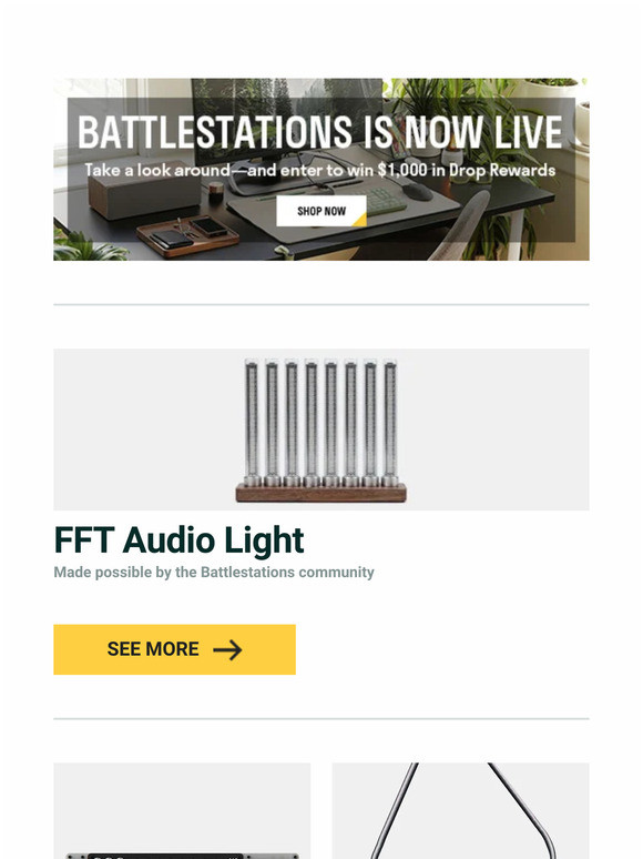 Drop FFT Audio Light, Work Louder Creator Board XL, Etymotic ER3SE