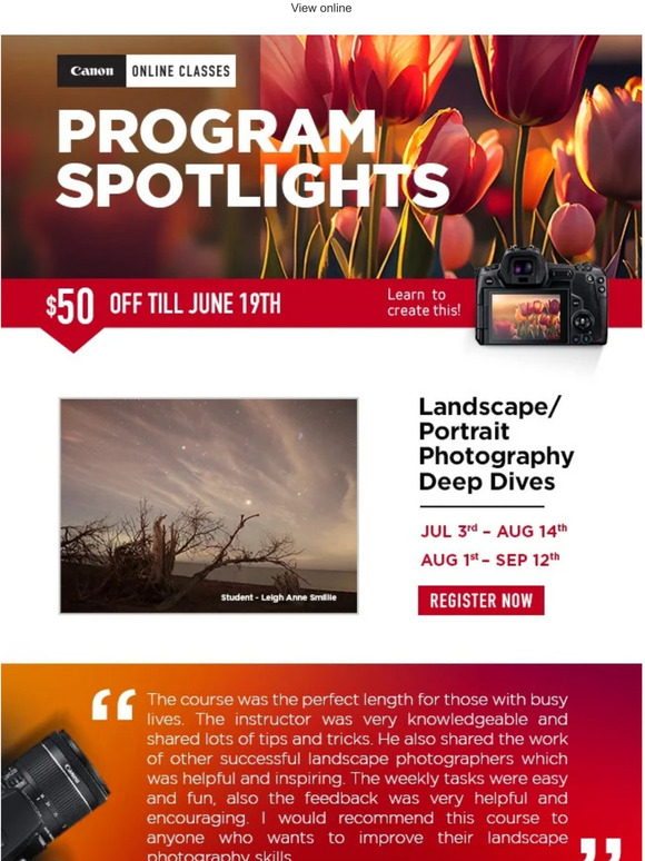 Elevate your photography skills: Join our Canon Online Classes for Landscape and Portrait Photography!