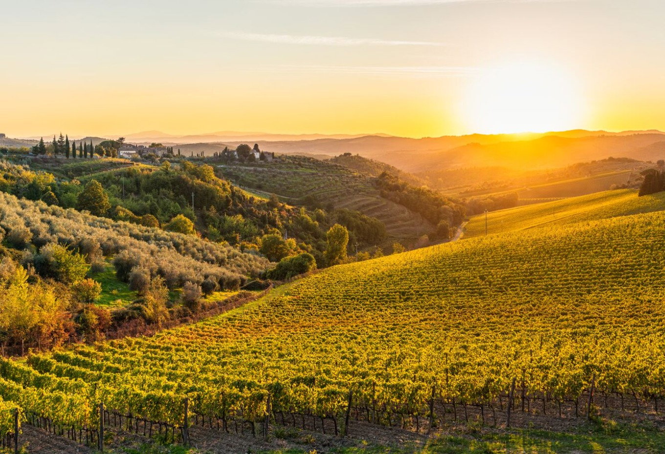 Tour In Style This October-Autumn sunset in the hills of Tuscany