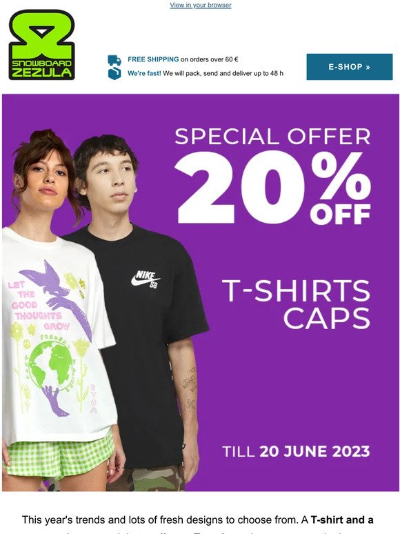 Freshen Up Your Style: T-shirts and Caps 20% off