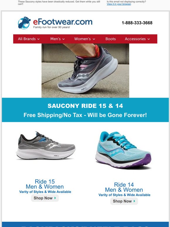 Saucony Ride up to 50% off + Free Shipping!