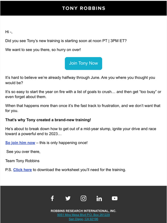 Tony’s NEW training starts soon!