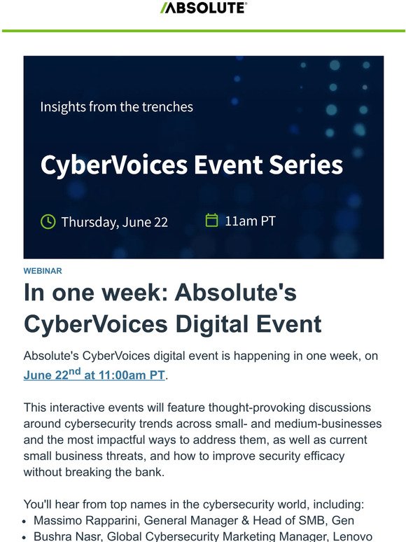 In one week: Absolute's CyberVoices Digital Event