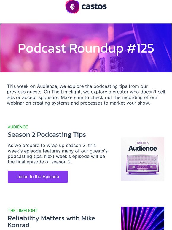 Podcasting tips from past guests, a show that doesn't sell anything, and a framework for marketing your show