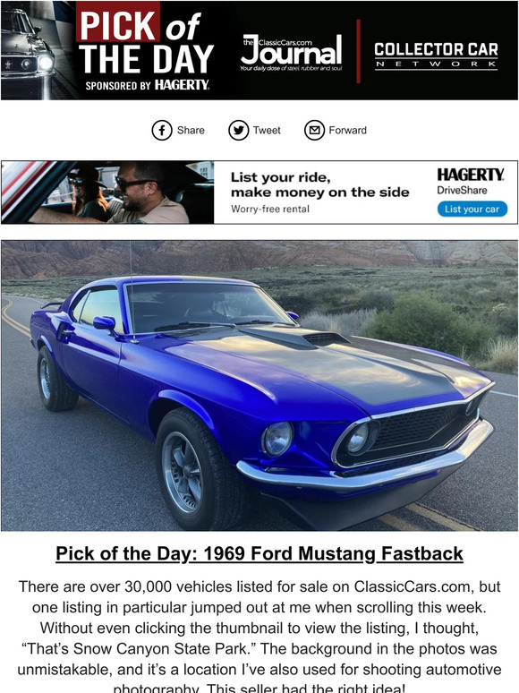 Classiccars pick of the day 1969 ford mustang fastback milled