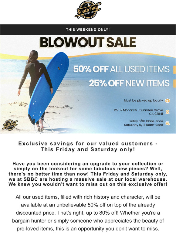🎉 Unbelievable Savings on SBBC 🚀 50% OFF on used & 25% OFF on new items!