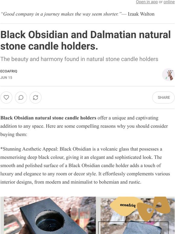 Black Obsidian and Dalmatian natural stone candle holders.