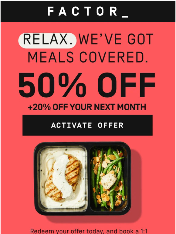 Factor meal kits: Get the first delivery for 60% off today