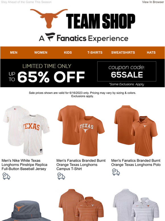 Nike Men's Texas Longhorns Burnt Orange Full Button Replica Baseball Jersey