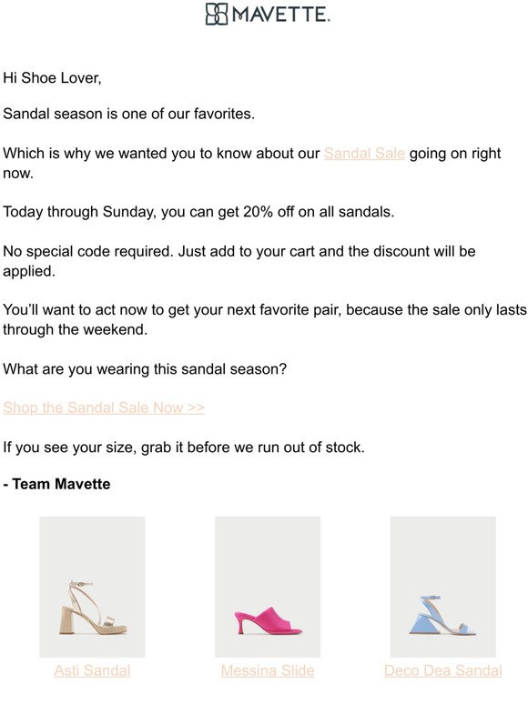 Get 20% off all sandals