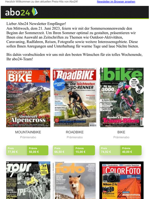 57 Zeitschriftenabos zur Sommersonnenwende