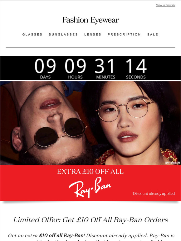 Limited Offer: Get £10 Off All Ray-Ban Orders!